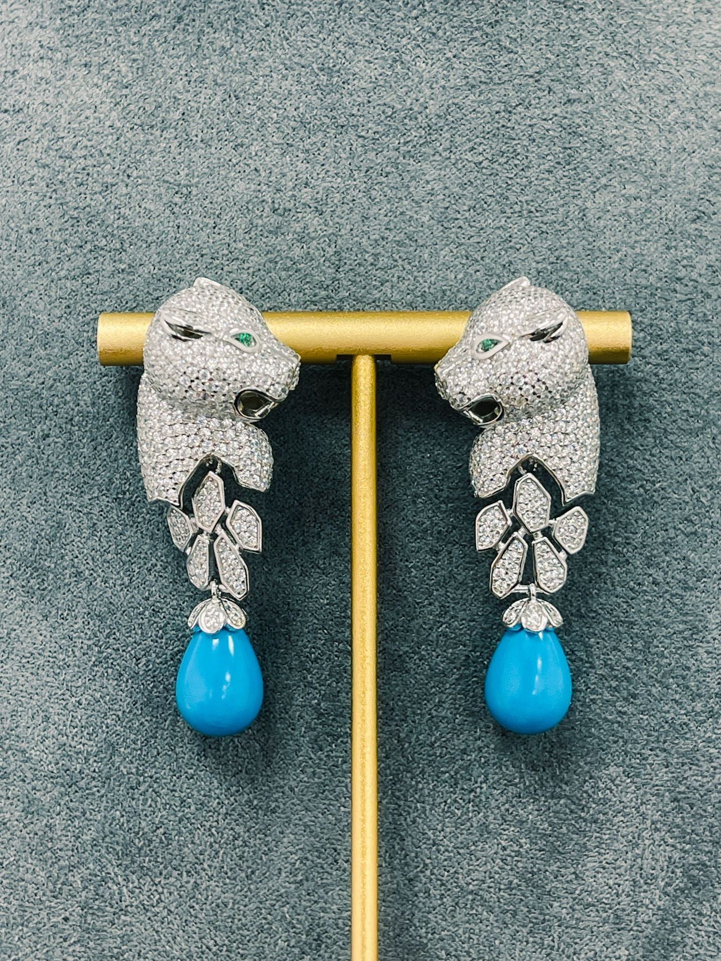 PanthèreBleue™ 925 Gold-Plated Blue Topaz Panther Earrings