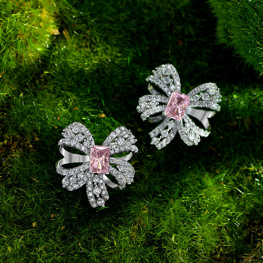 S925 Emerald-Cut Butterfly Bow Earrings – 1ct Lab-Grown Emerald, Pavé Zircon