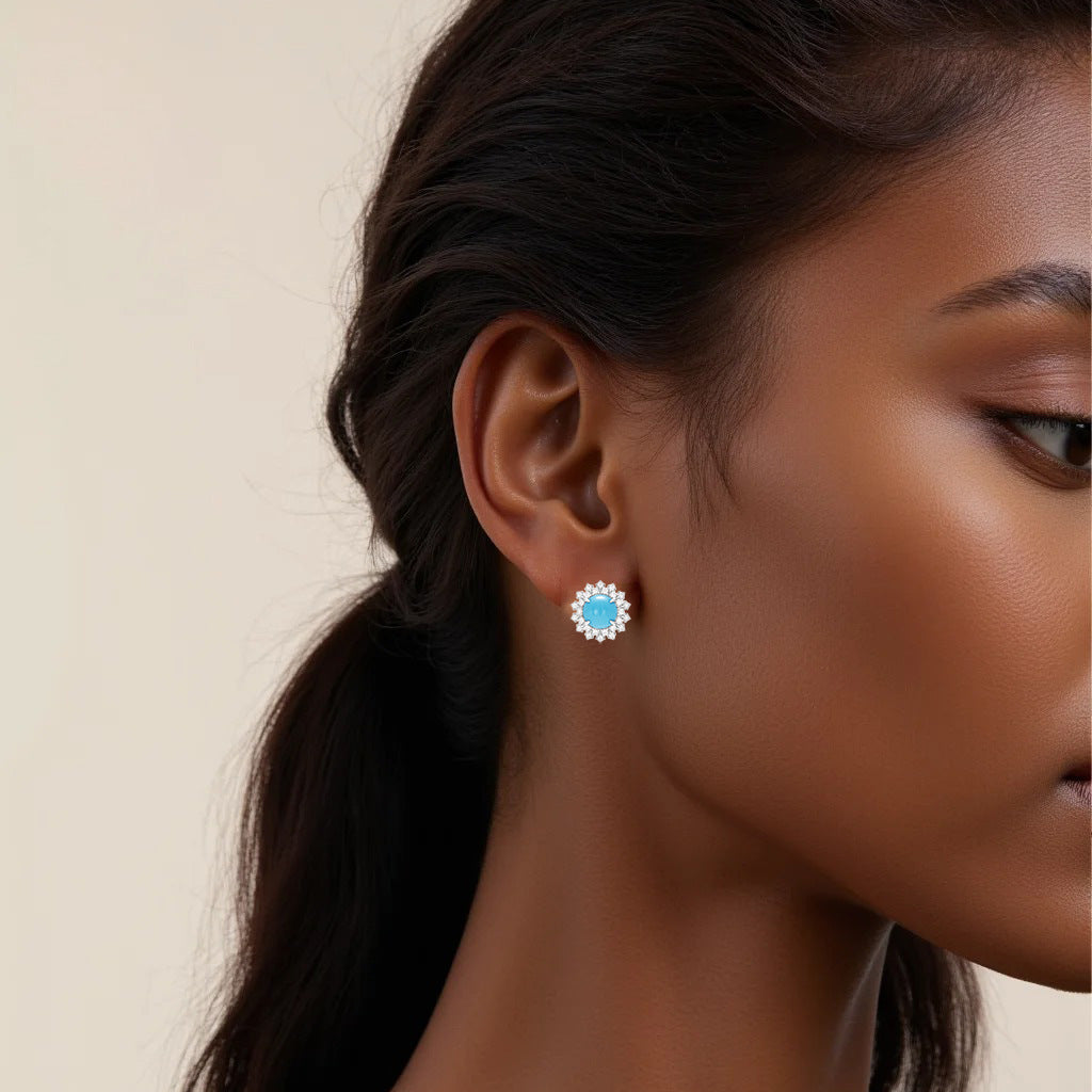 FleurBleue™ 925 Gold-Plated Floral Blue Topaz Studs