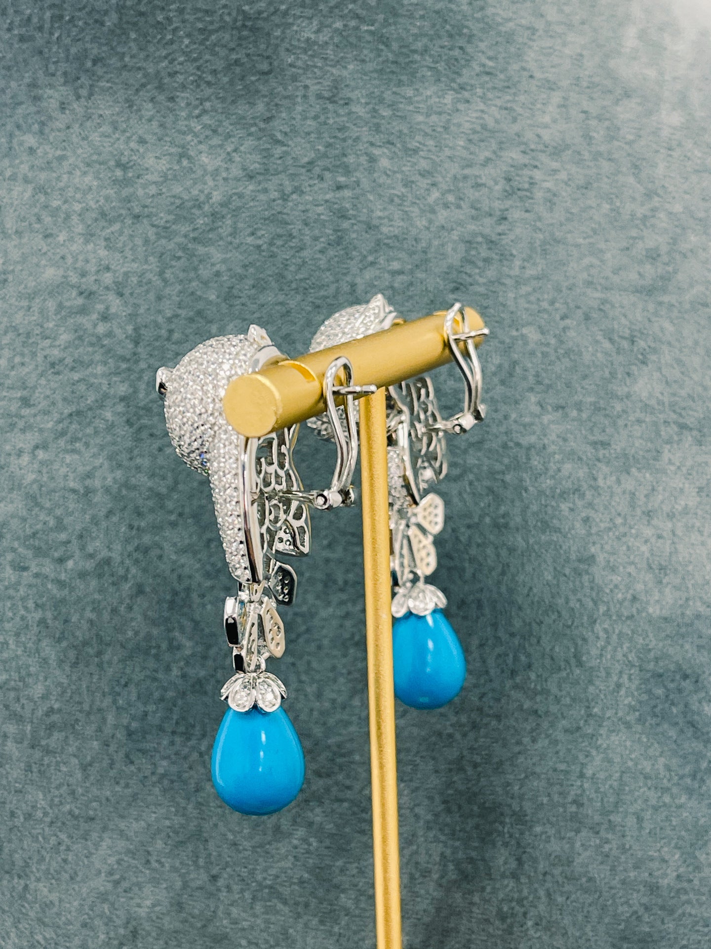 PanthèreBleue™ 925 Gold-Plated Blue Topaz Panther Earrings