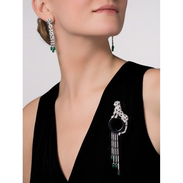 PanthèreVerte™ 925 Gold-Plated Emerald Panther Earrings