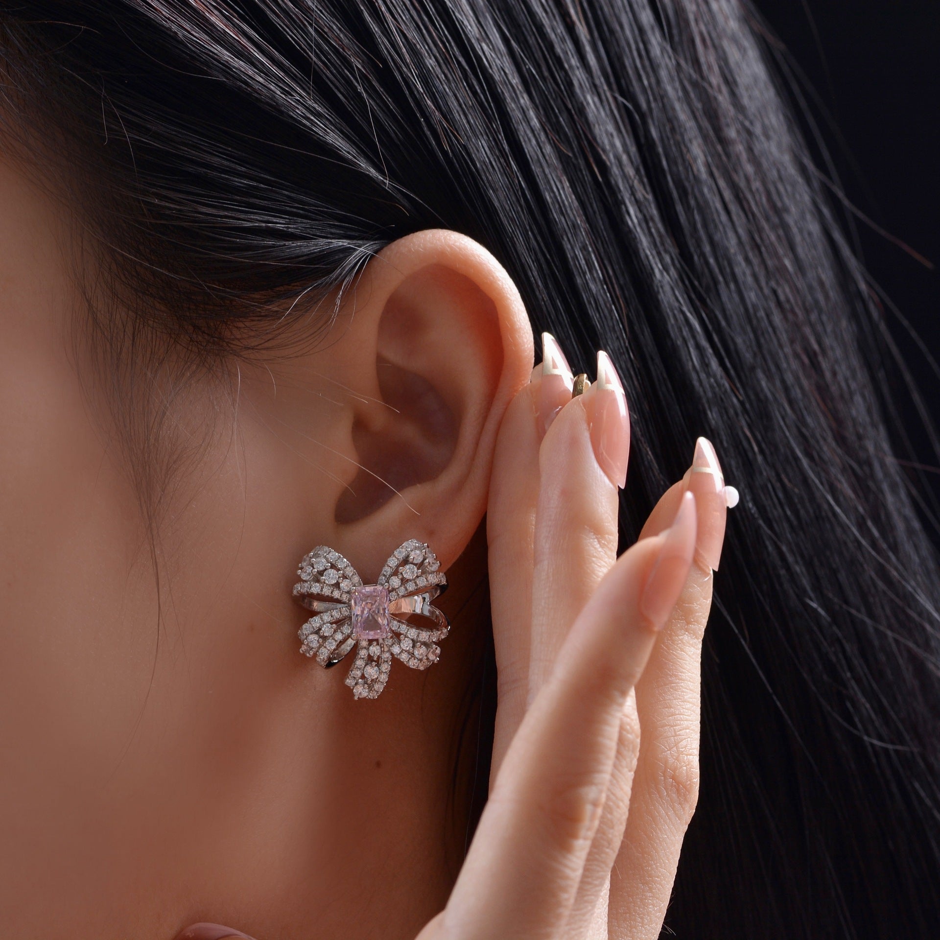 S925 Emerald-Cut Butterfly Bow Earrings – 1ct Lab-Grown Emerald, Pavé Zircon