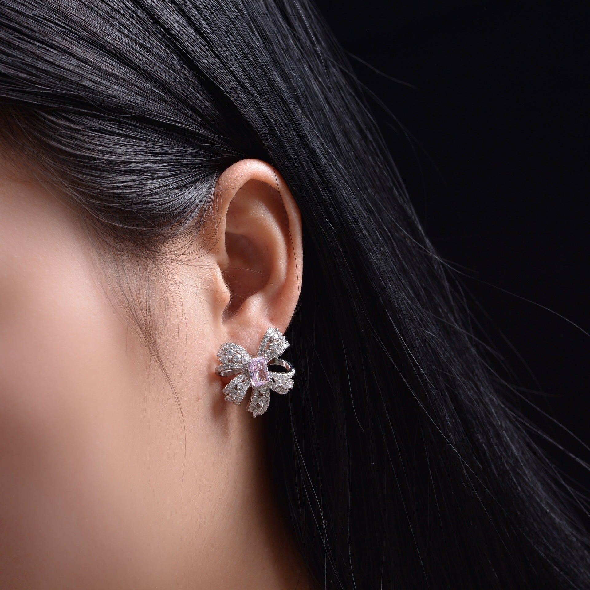 S925 Emerald-Cut Butterfly Bow Earrings – 1ct Lab-Grown Emerald, Pavé Zircon
