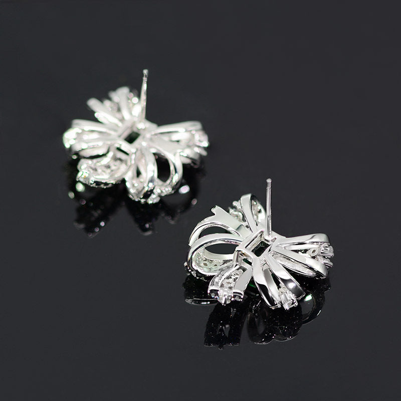 S925 Emerald-Cut Butterfly Bow Earrings – 1ct Lab-Grown Emerald, Pavé Zircon