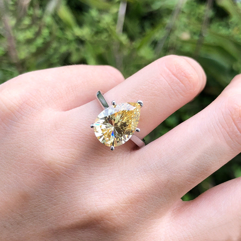 Royal Teardrop Ring – 4.5ct High-Carbon Zircon in 925 Silver