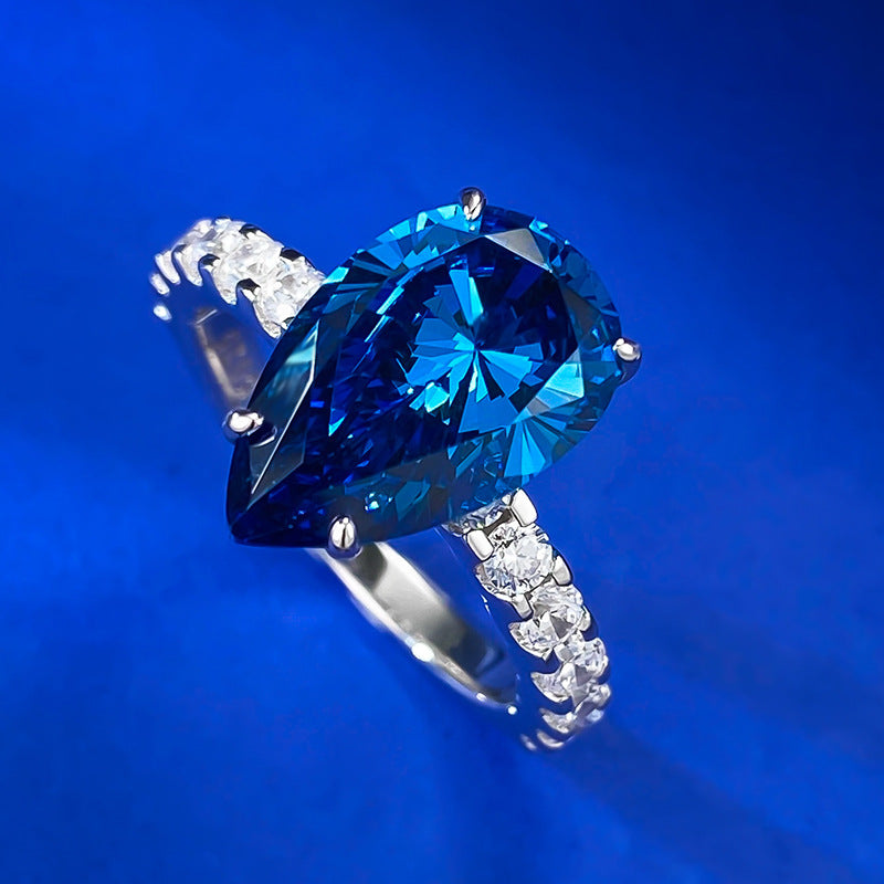 Royal Sapphire Teardrop Ring 925 Silver
