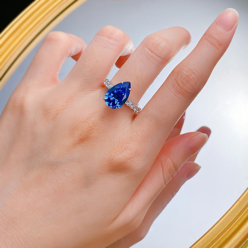 Royal Sapphire Teardrop Ring 925 Silver