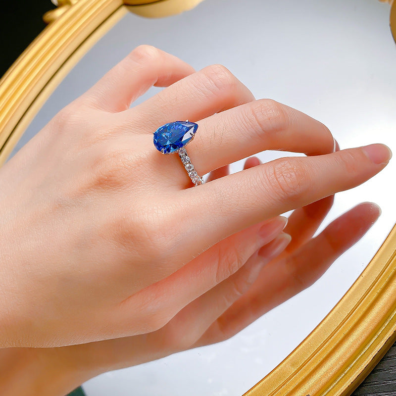 Royal Sapphire Teardrop Ring 925 Silver
