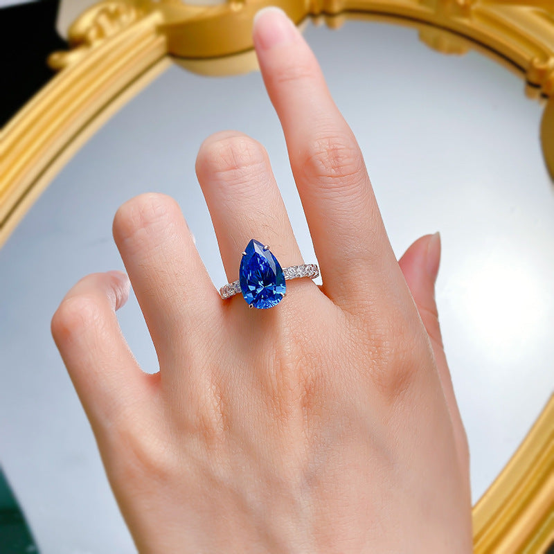 Royal Sapphire Teardrop Ring 925 Silver