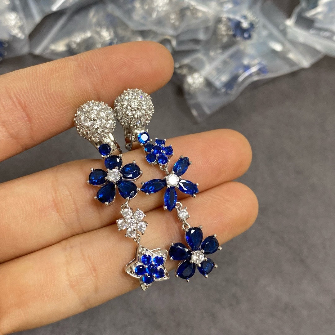 RêveFloraison™ S925 Silver Asymmetrical Floral Sparkle Earrings