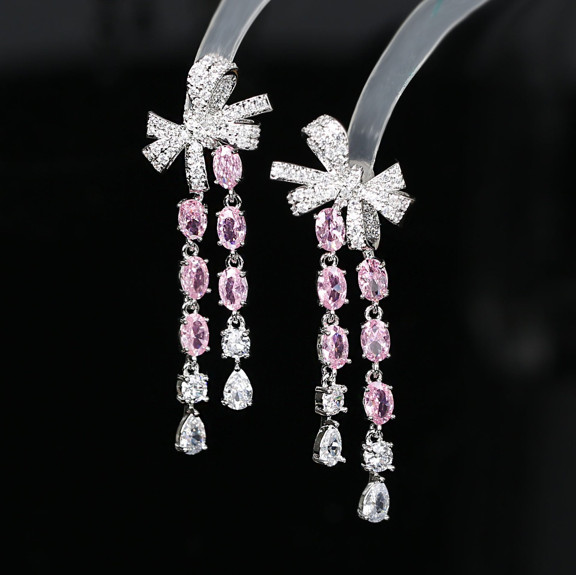 Velvet Charm Earrings – Bow & Tassel Glam in Vibrant Zircon