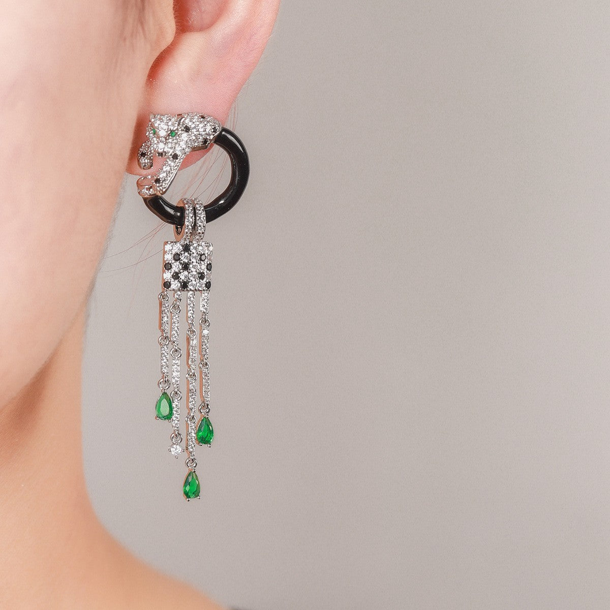 Fierce Elegance – 925 Sterling Silver Panther Tassel Earrings