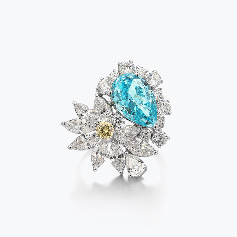 S925 Silver Paraiba Blue Halo Ring