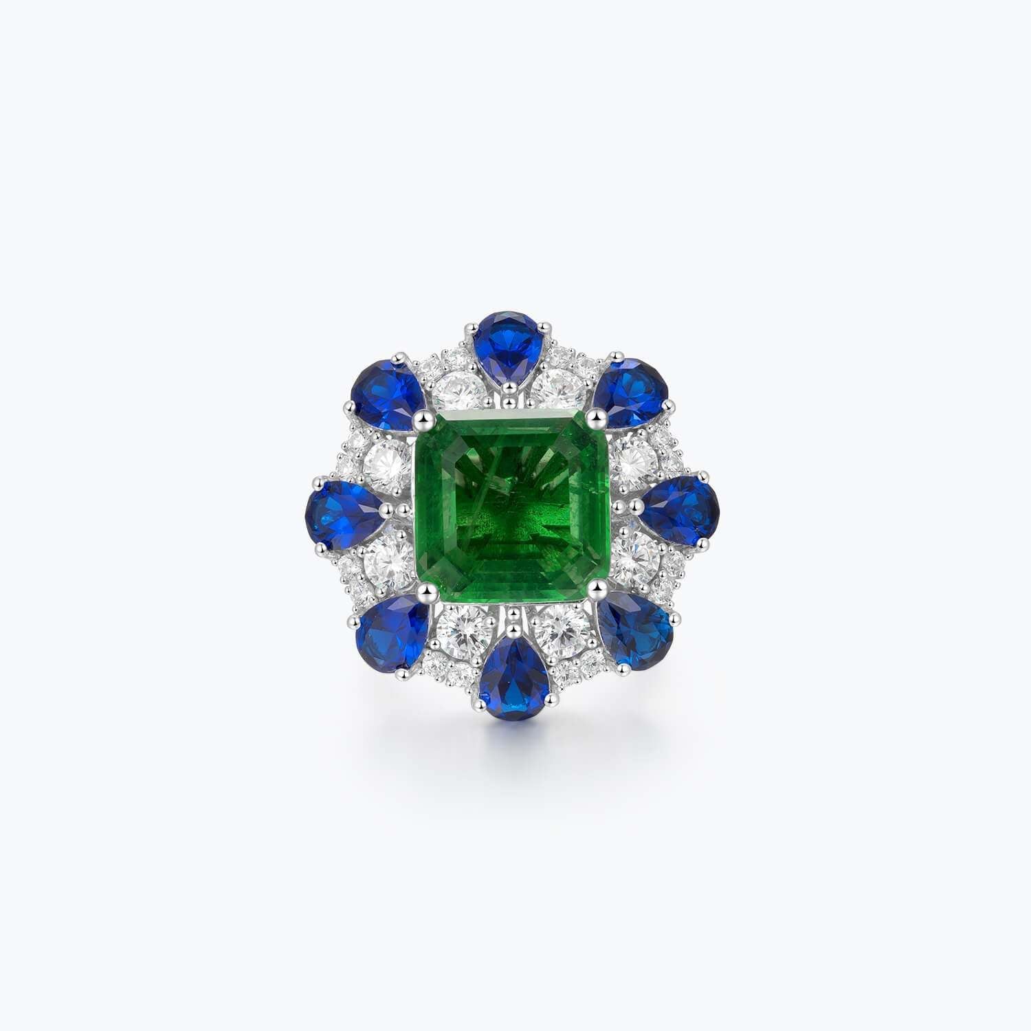 S925 Silver Emerald-Cut Statement Ring – Platinum Plated