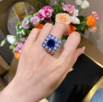 Royal Blue Cushion Halo Ring