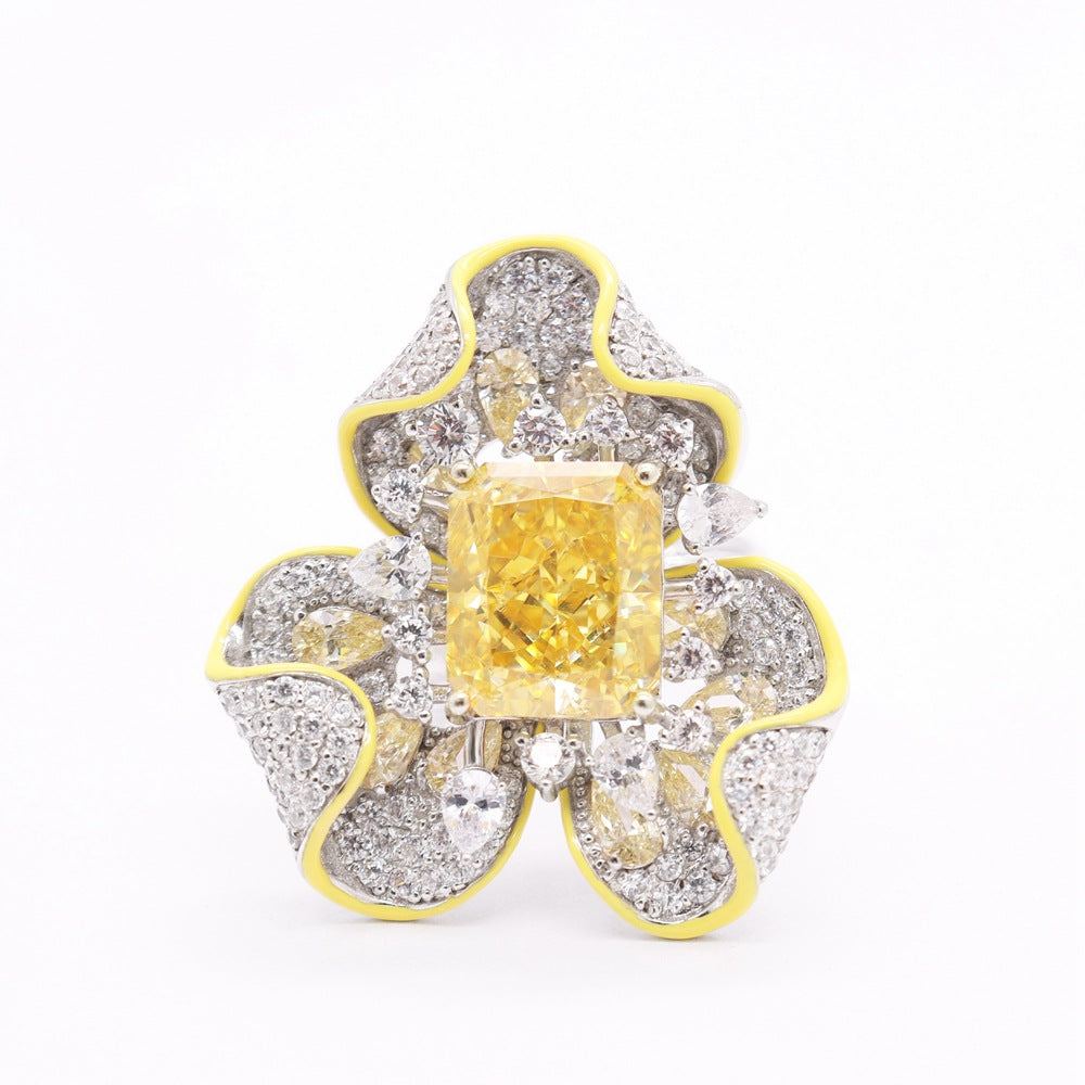 S925 Silver Yellow Blossom Ice-Cut Ring