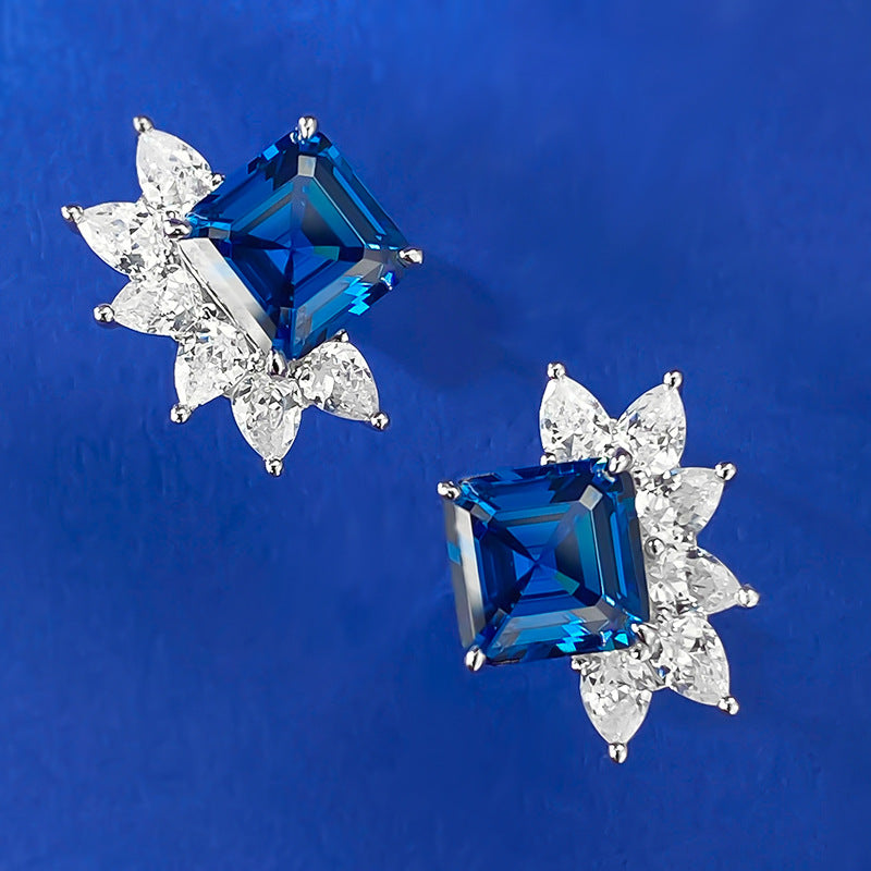Royal Blue Radiance – Petite 8mm S925 Silver Earrings with High-Carbon Diamond Sparkle