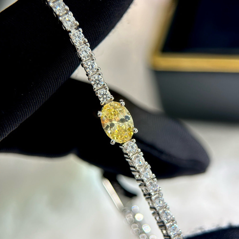 Golden Glow Bracelet – 1ct Canary-Cut Center with Full Pavé in 925 Silver