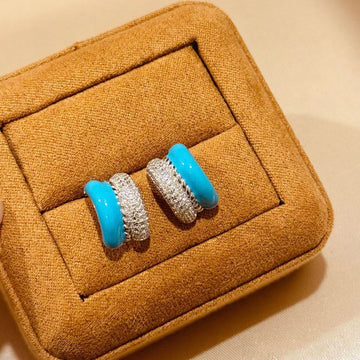 S925 Silver Vintage Blue Enamel Stud Earrings