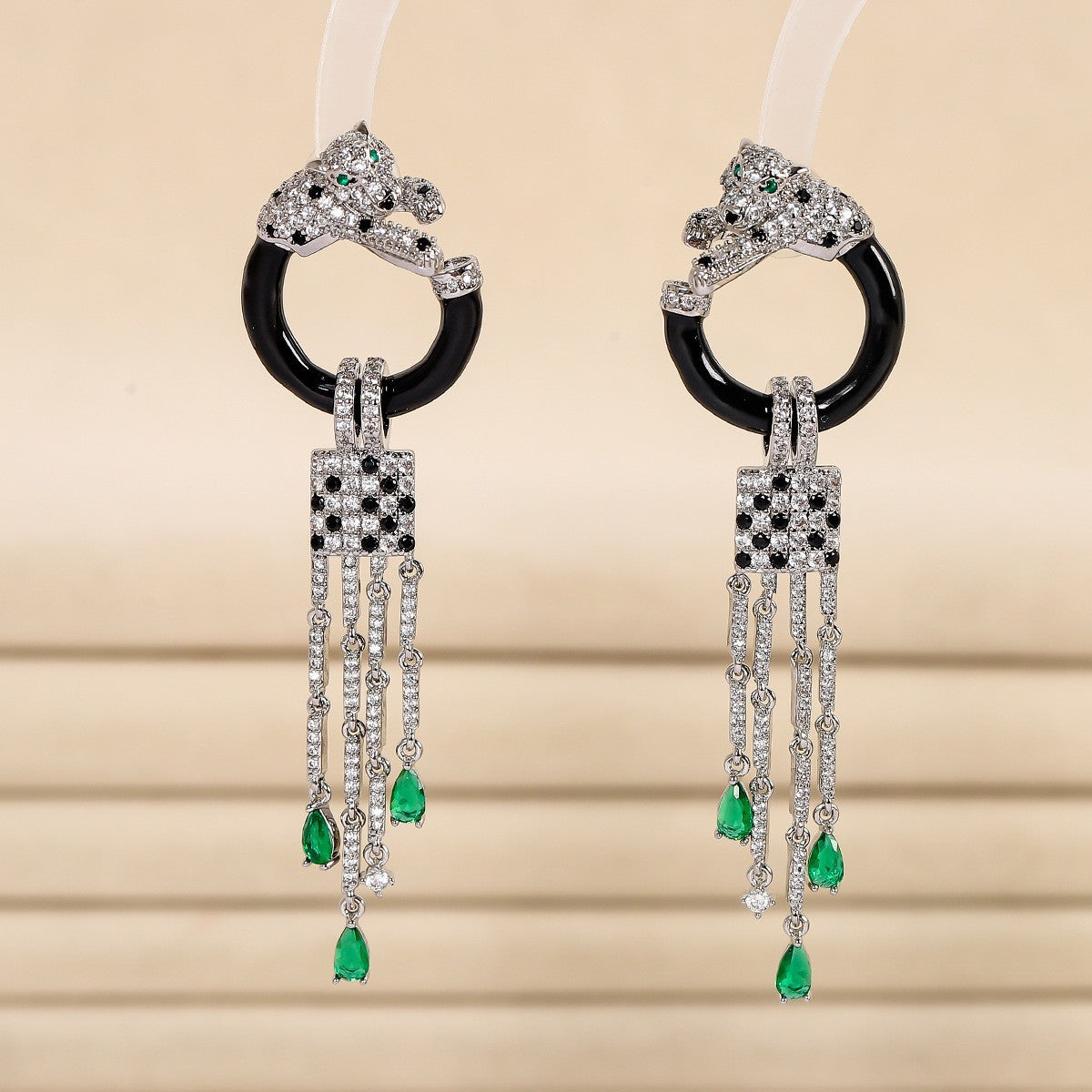 Fierce Elegance – 925 Sterling Silver Panther Tassel Earrings