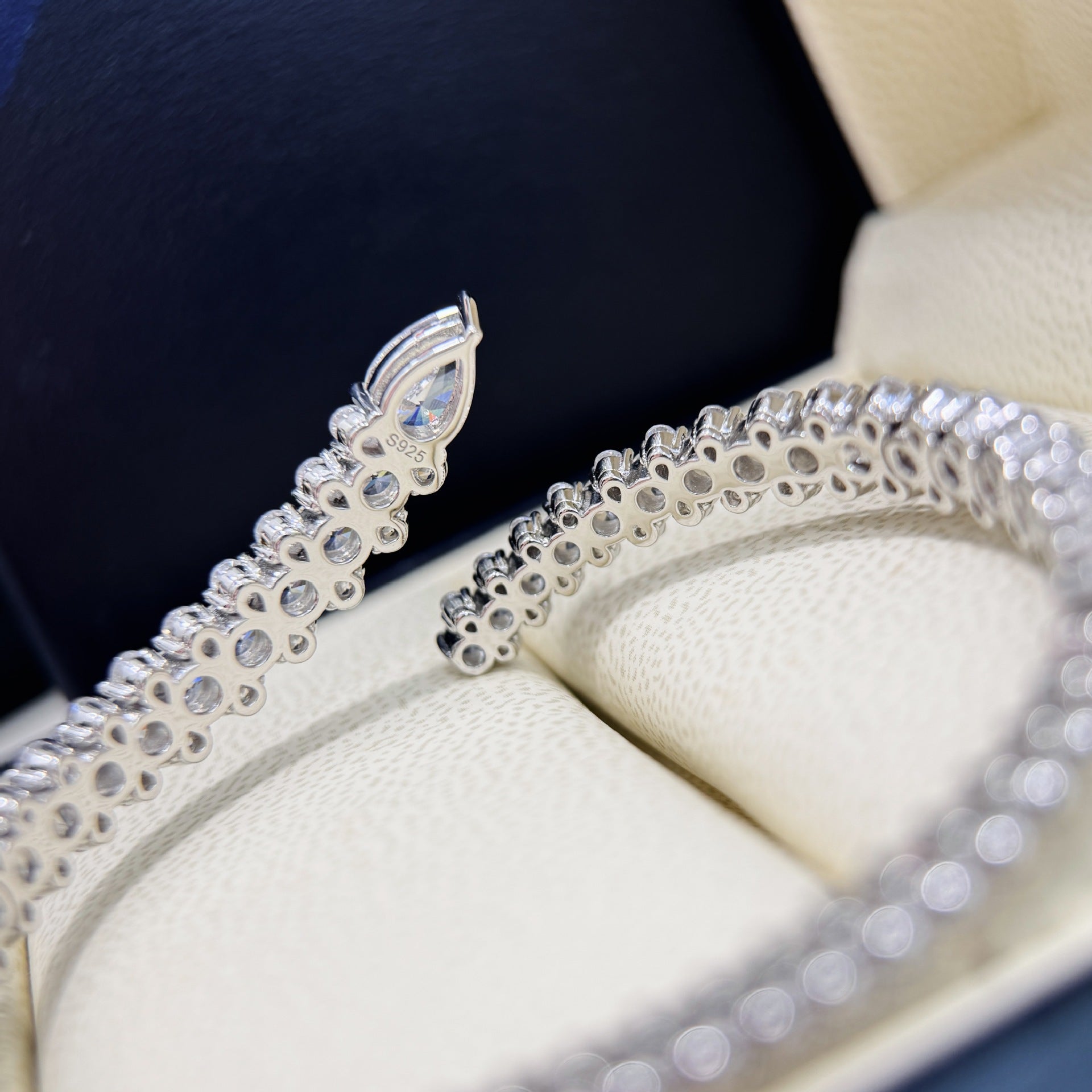 SerpentNoir™ Solid Silver Full Pavé Snakehead Cuff Bracelet