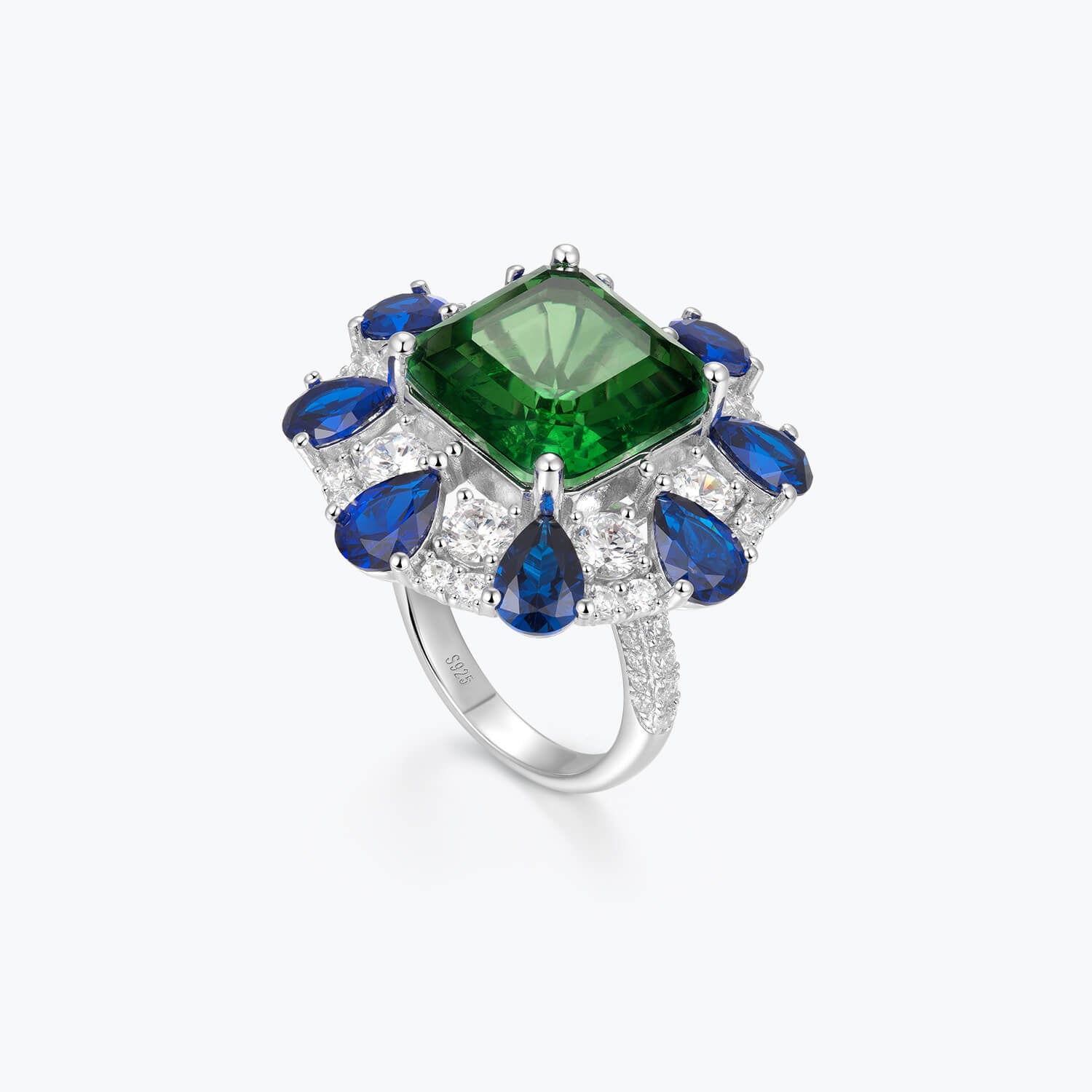 S925 Silver Emerald-Cut Statement Ring – Platinum Plated