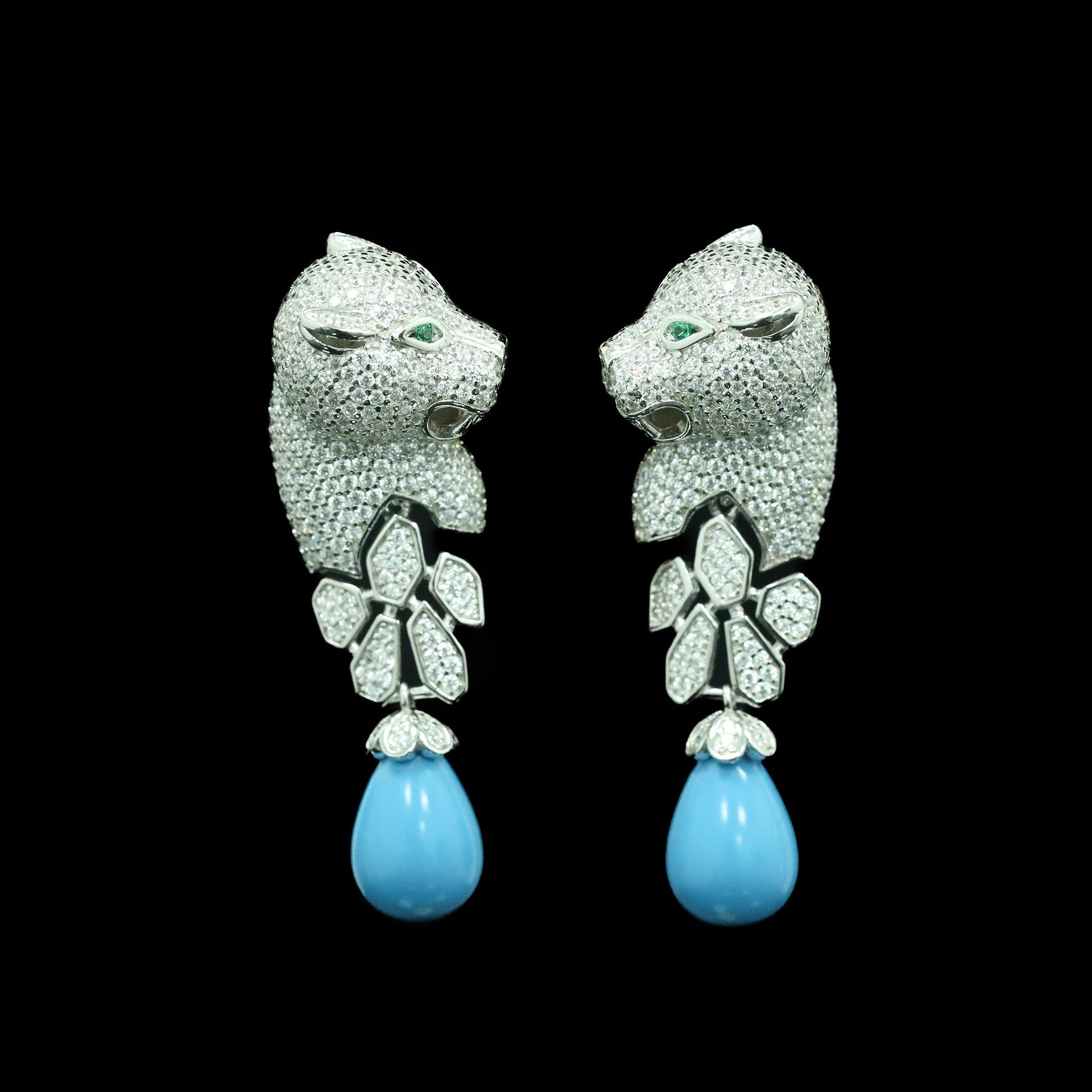 PanthèreBleue™ 925 Gold-Plated Blue Topaz Panther Earrings
