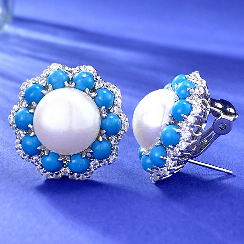 Celeste Pearl – 12mm Turquoise & Pearl Earrings in S925 Silver
