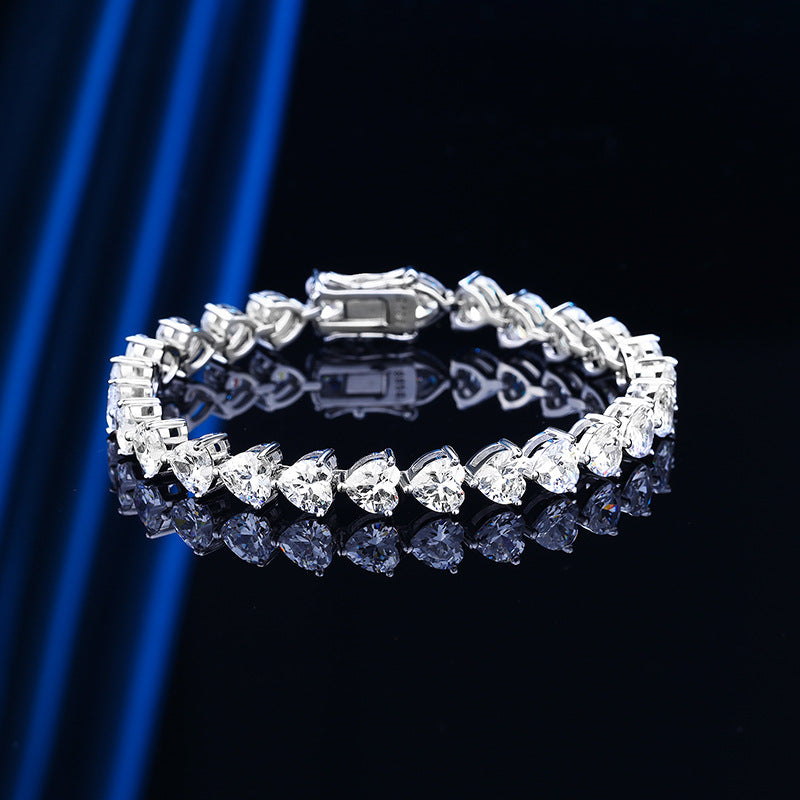 Moissanite Heartshape Bracelet – S925 Silver with Full Pavé Chain