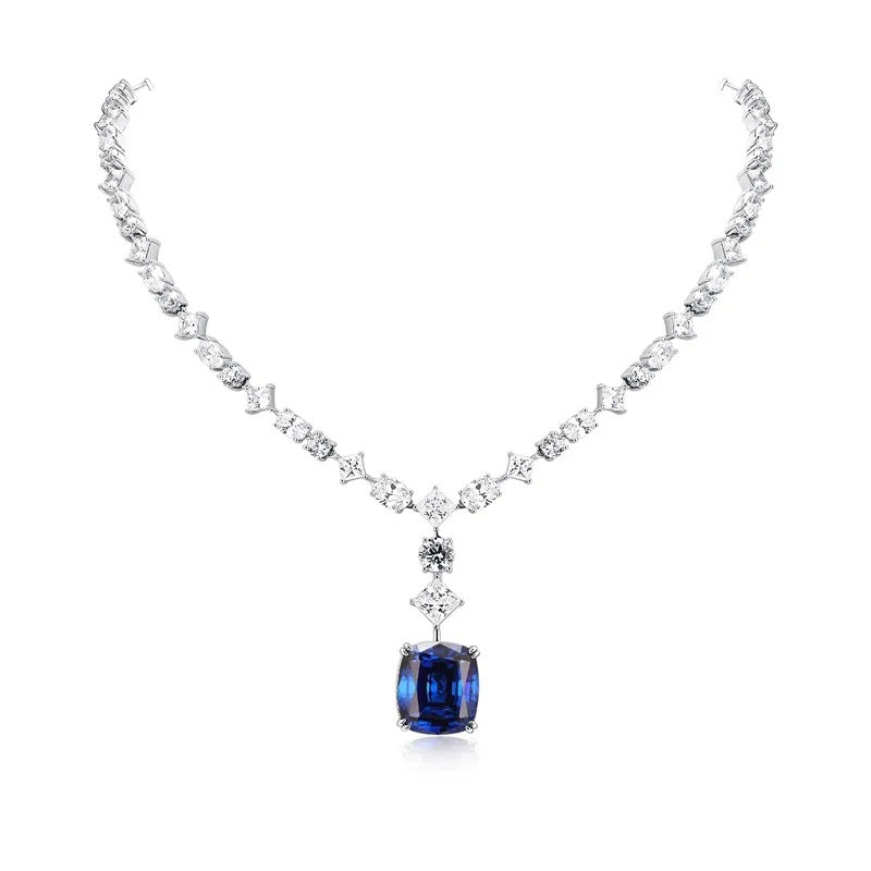 BleuMajesté™ 925 Gold-Plated Royal Blue Cushion Necklace