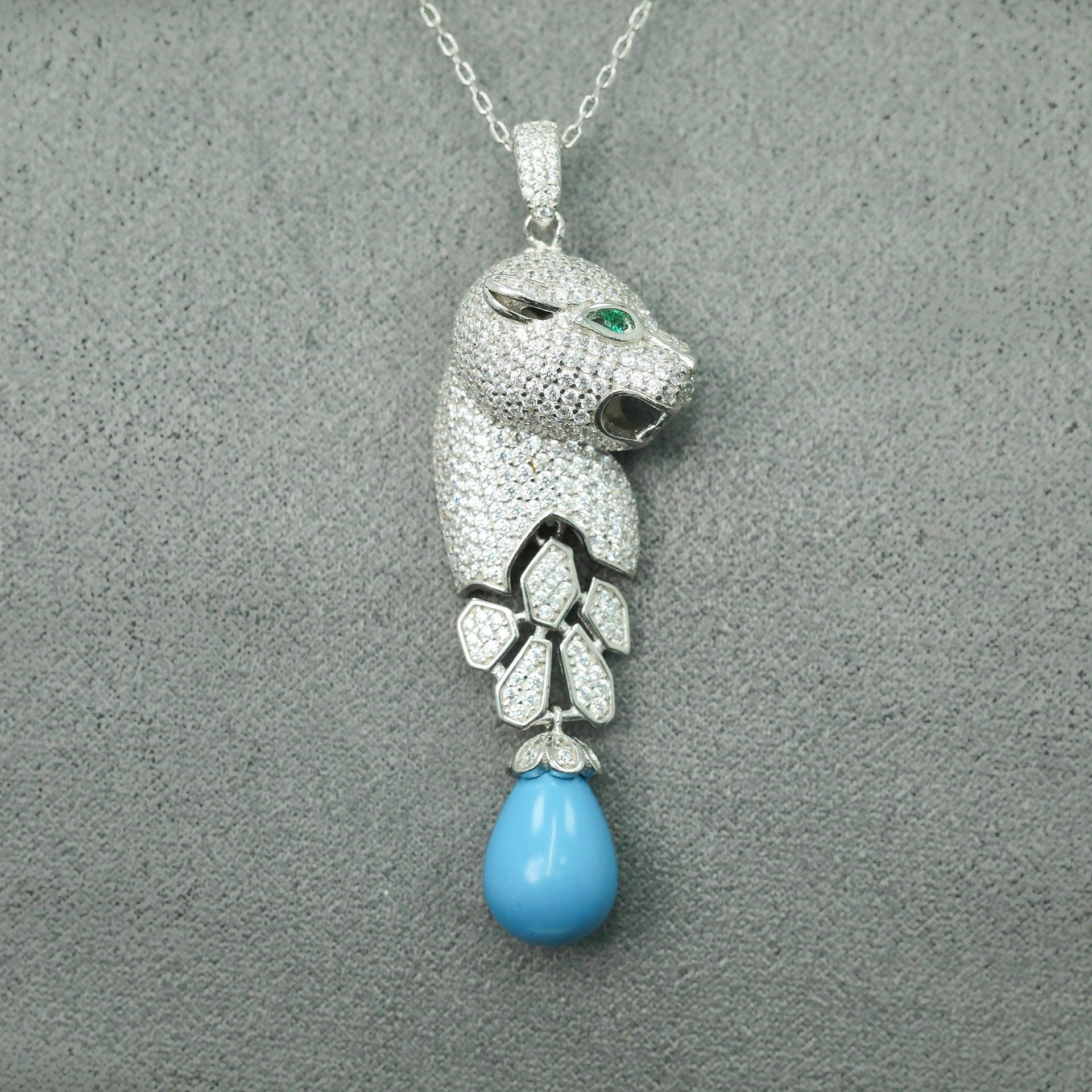 PanthèreBleue™ 925 Gold-Plated Blue Topaz Panther Necklace