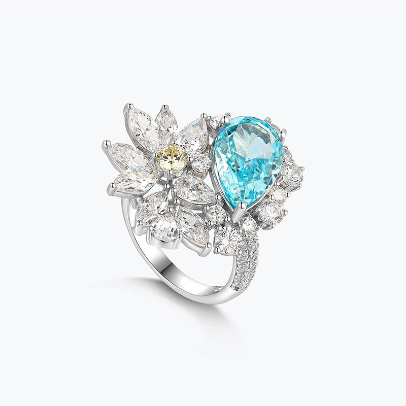 S925 Silver Paraiba Blue Halo Ring