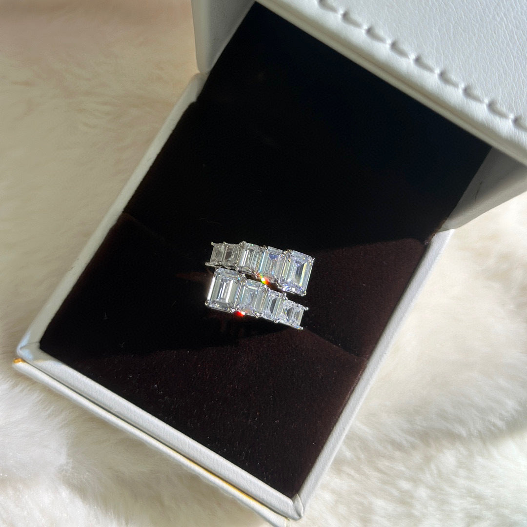 S925 Silver Emerald-Cut Open Ring