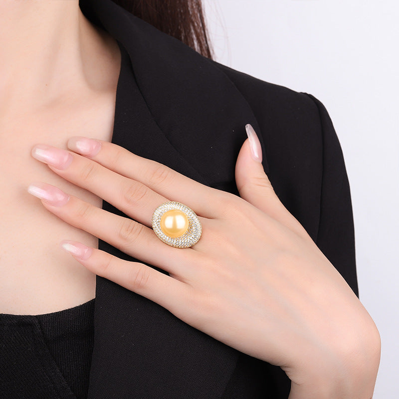 Sea Golden Pearl Statement Ring