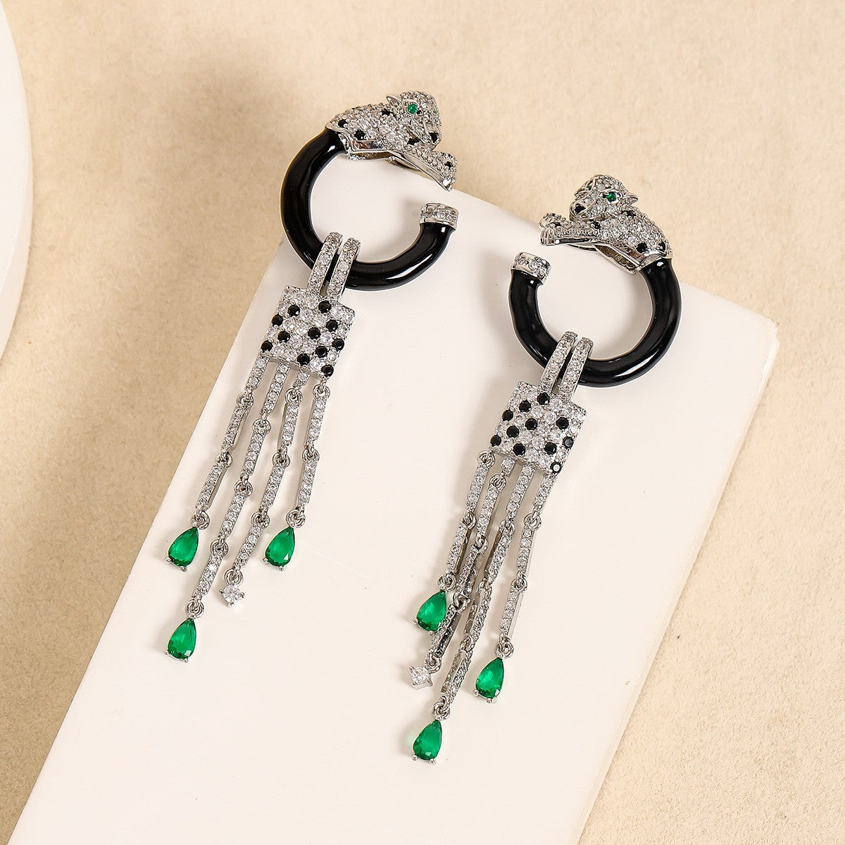 Fierce Elegance – 925 Sterling Silver Panther Tassel Earrings