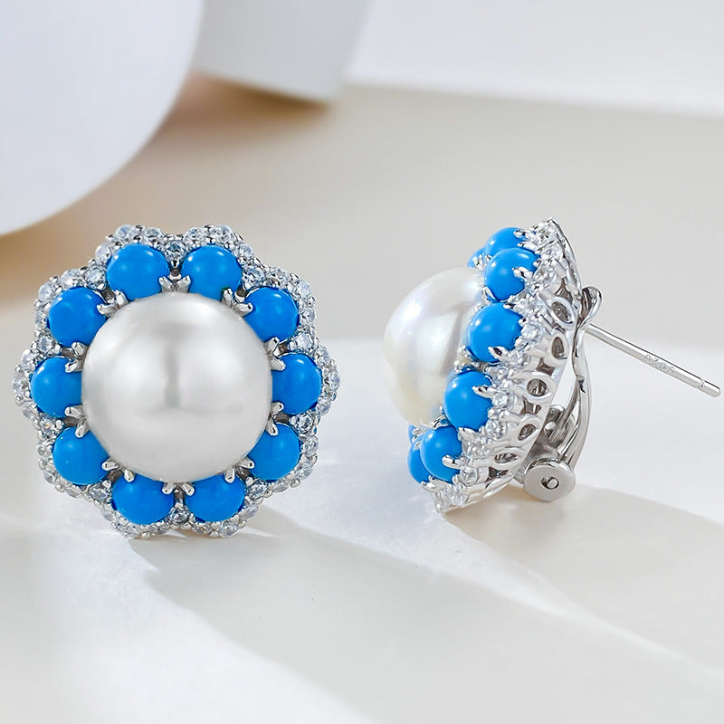 Celeste Pearl – 12mm Turquoise & Pearl Earrings in S925 Silver
