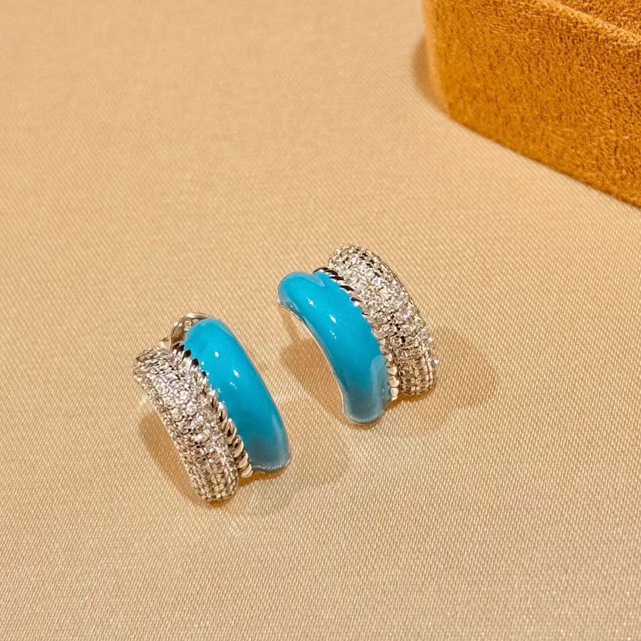 S925 Silver Vintage Blue Enamel Stud Earrings