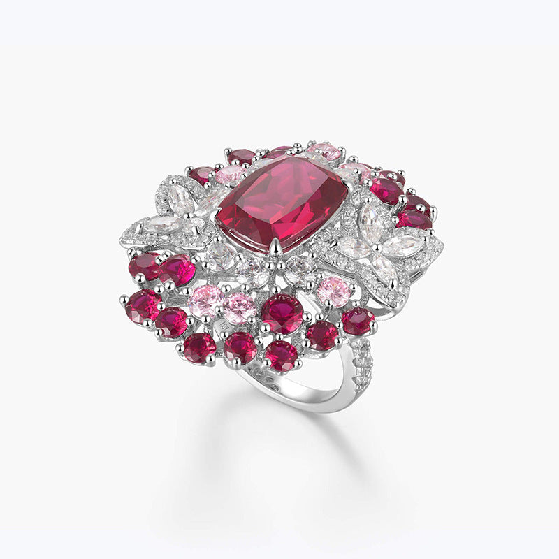 S925 Silver Pigeon Blood Red Statement Ring