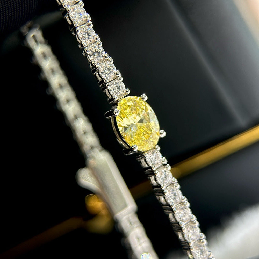 Golden Glow Bracelet – 1ct Canary-Cut Center with Full Pavé in 925 Silver