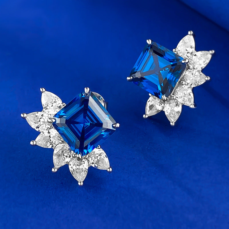 Royal Blue Radiance – Petite 8mm S925 Silver Earrings with High-Carbon Diamond Sparkle