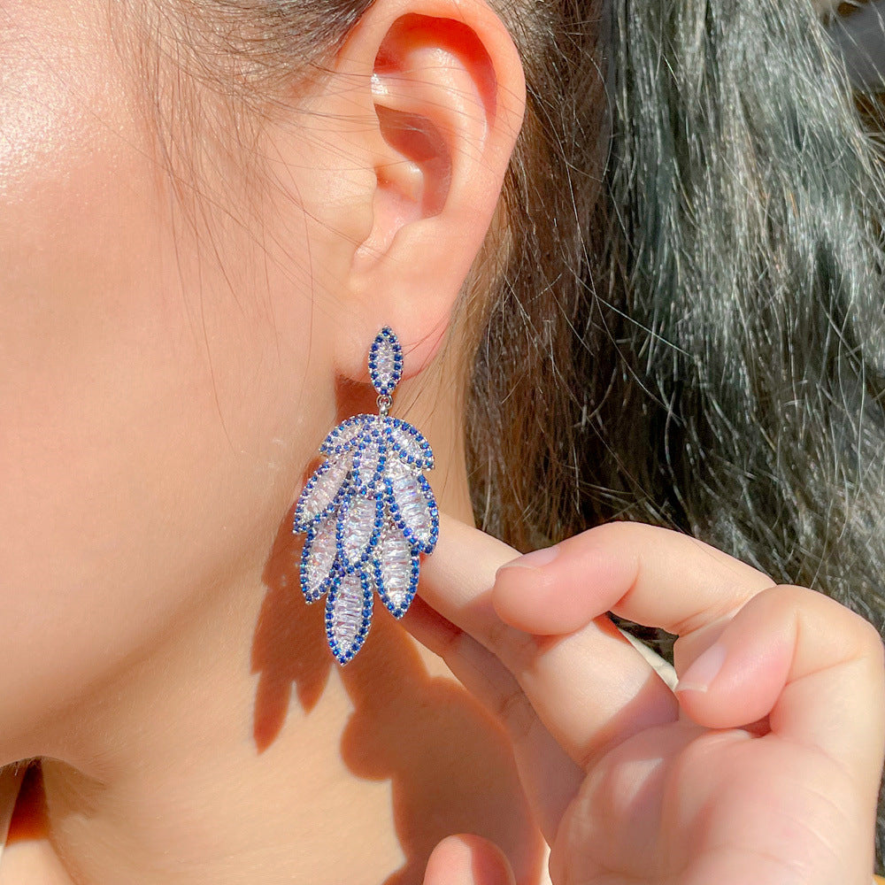 Luxe Leaf Earrings – S925 Silver Posts with Pavé Zircon Leaves