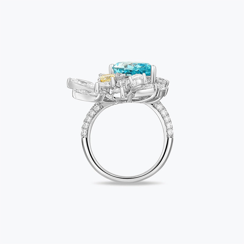 S925 Silver Paraiba Blue Halo Ring