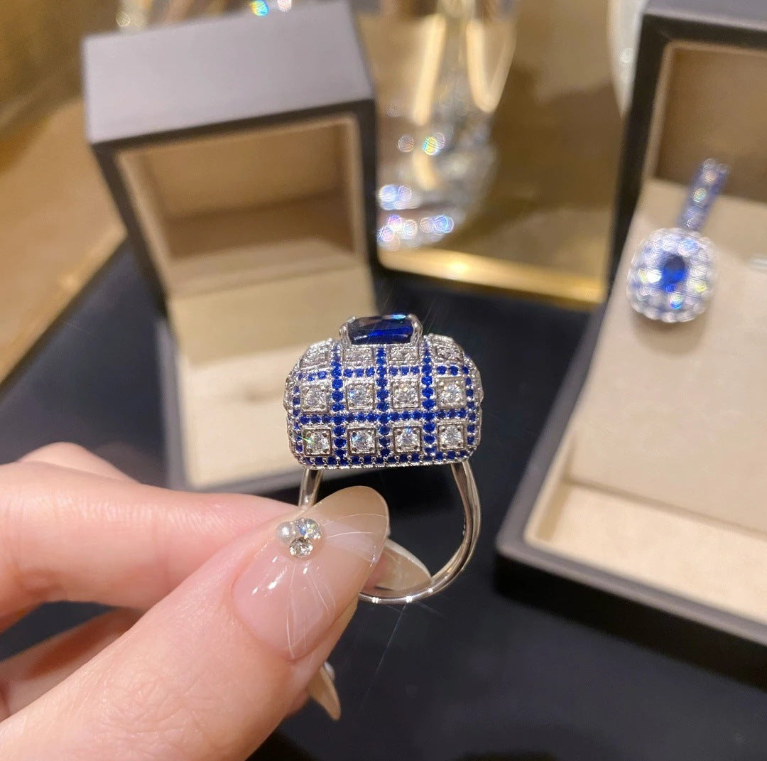 Royal Blue Cushion Halo Ring