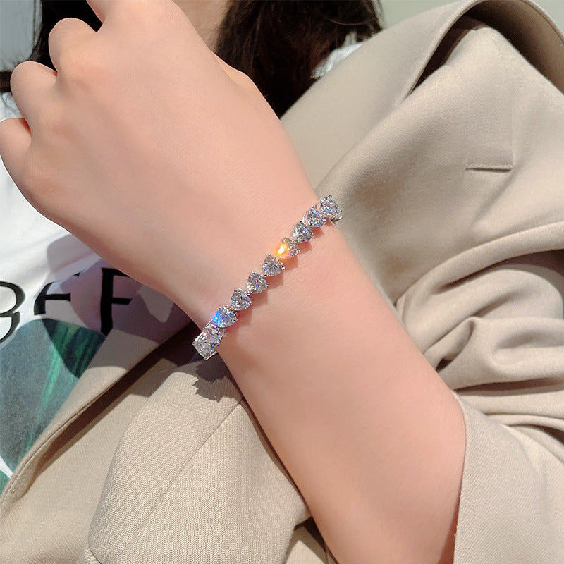 Moissanite Heartshape Bracelet – S925 Silver with Full Pavé Chain