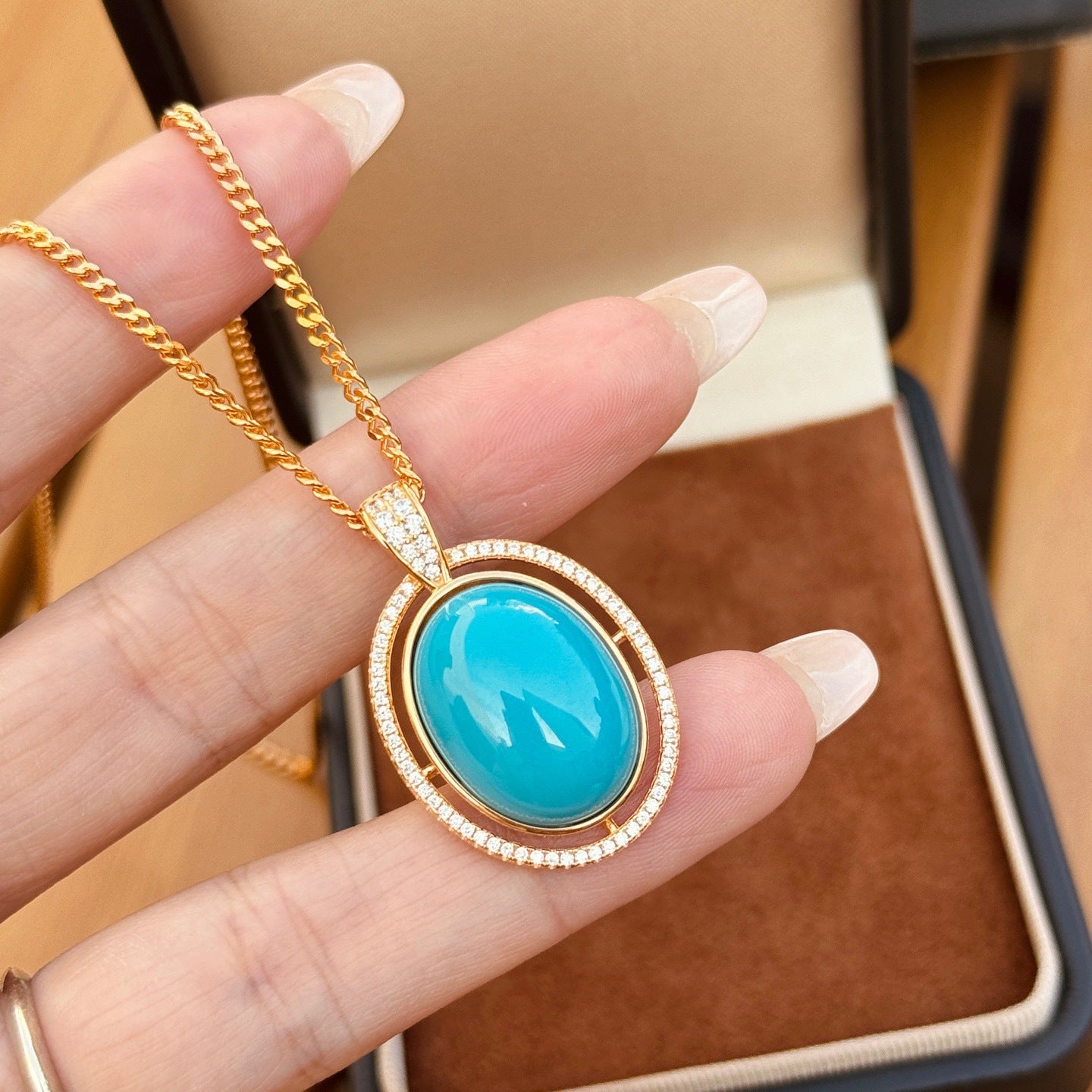 S925 Sterling Silver Synthetic Turquoise & Snake Chain Necklace