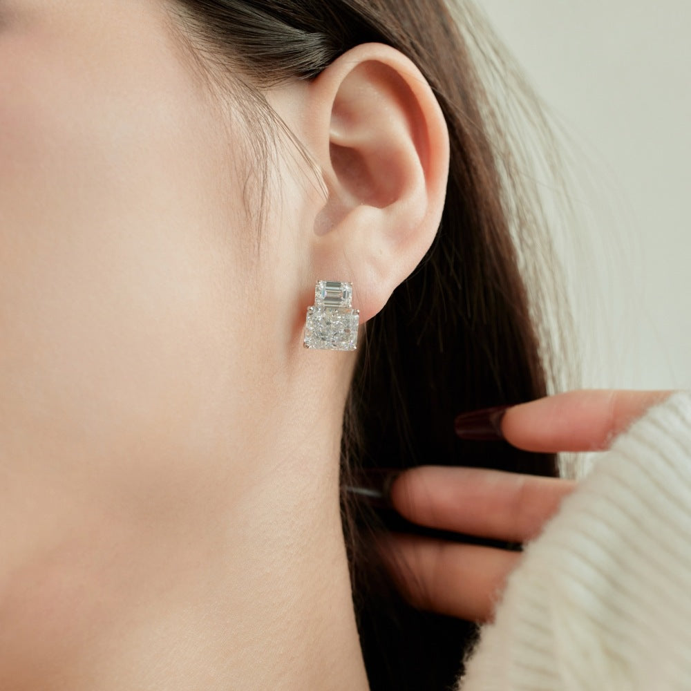 Aurora Gem – 8×10mm S925 Silver Earrings with Imported High-Carbon Diamonds