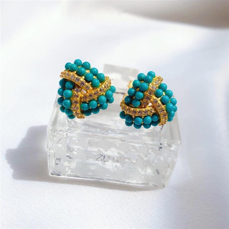S925 Silver Turquoise Wave-Edge Stud Earrings