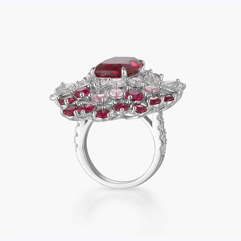S925 Silver Pigeon Blood Red Statement Ring