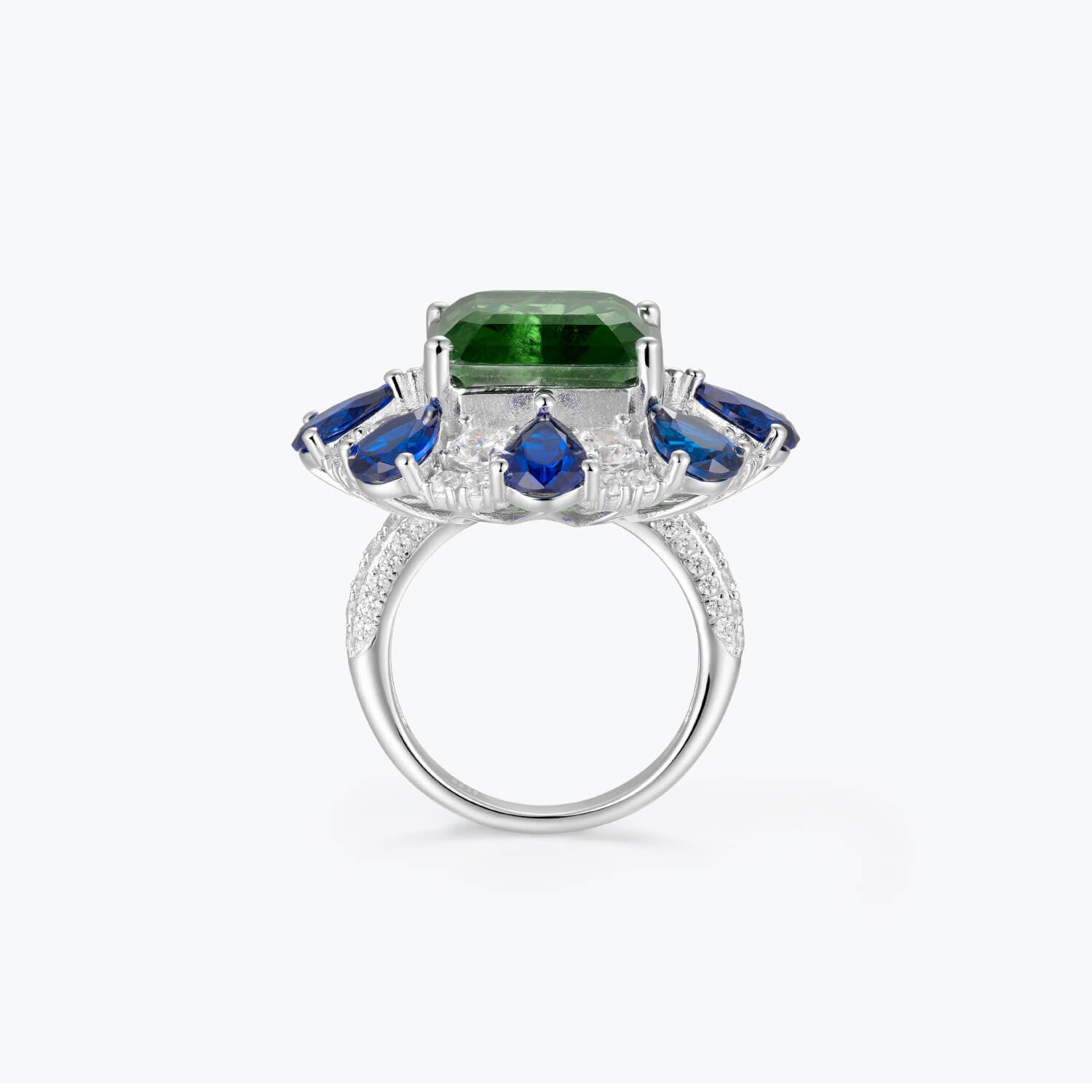 S925 Silver Emerald-Cut Statement Ring – Platinum Plated