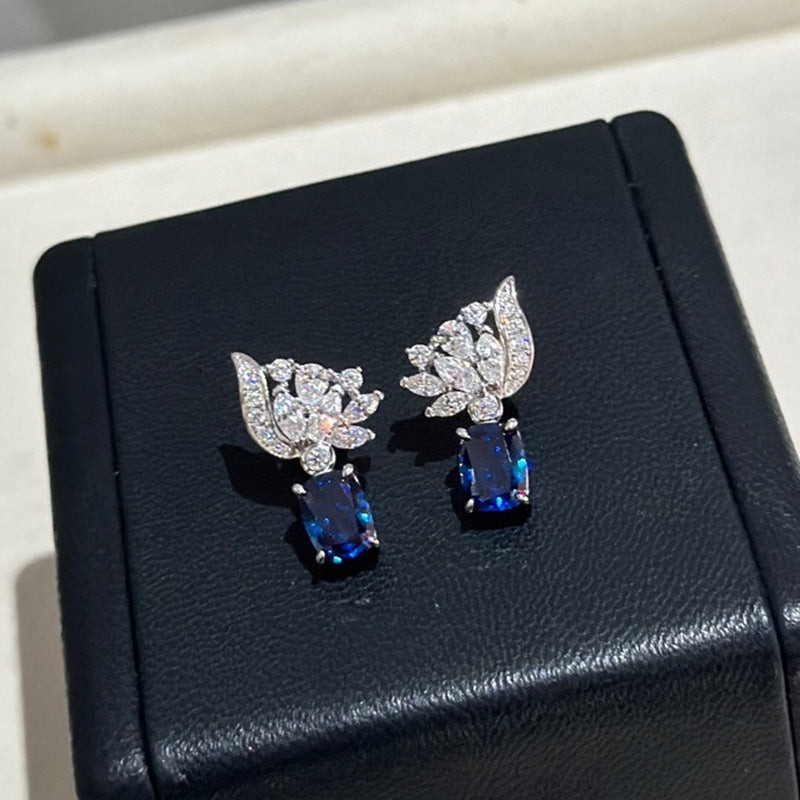 Azure Wing Studs – S925 Silver with 3ct Simulated Blue Zircon